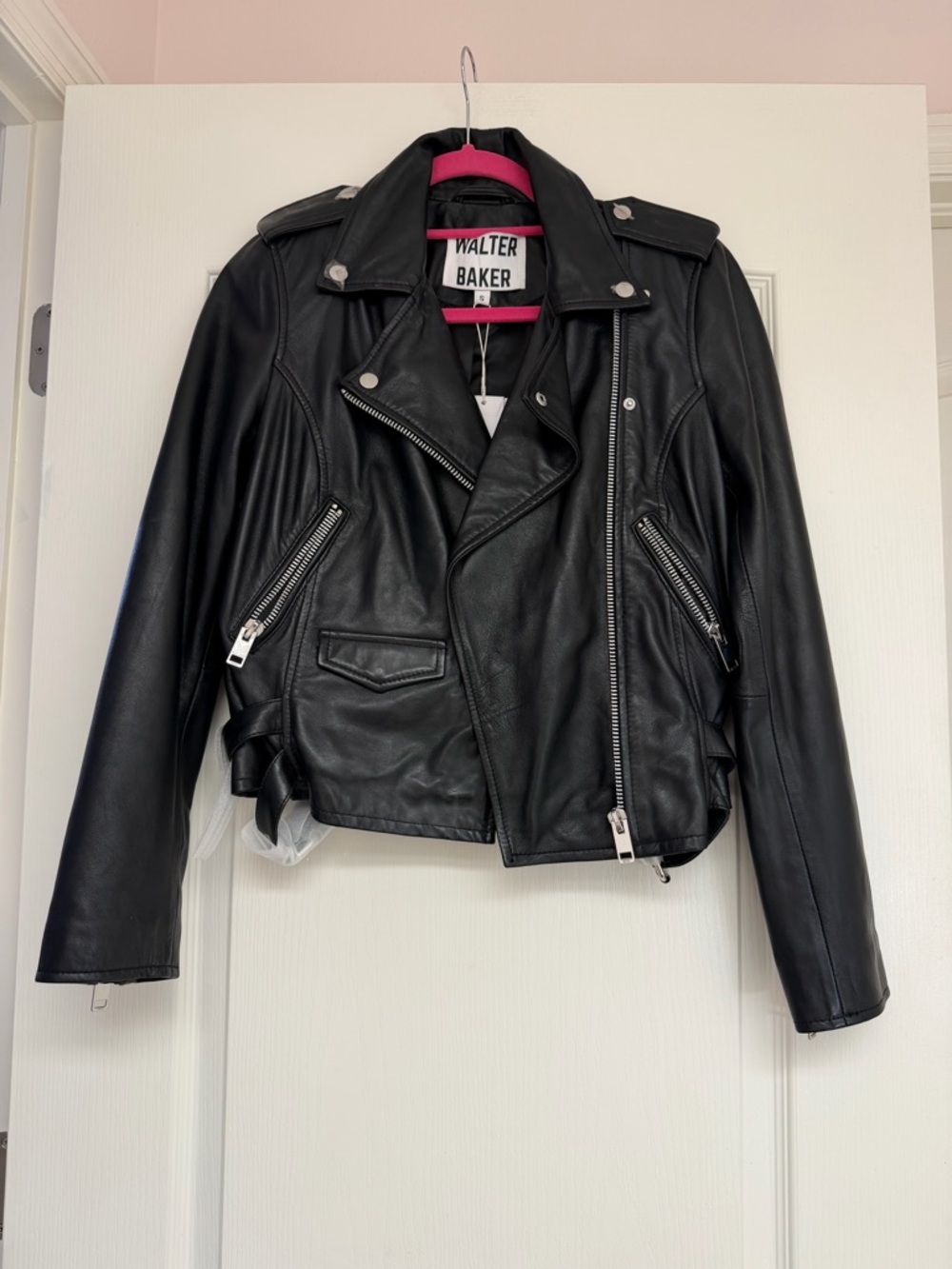 NWT Walter Baker Women's Black Leather Moto Jacket